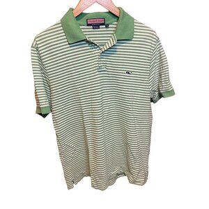 Vineyard Vines Mens Green White Striped Collared Shirt Sz M